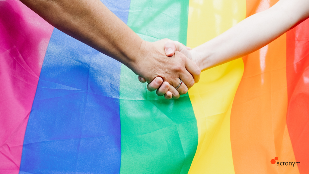 pride flag with holding hands